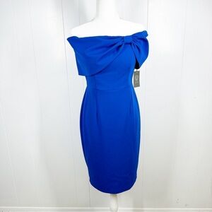 NEW Vince Camuto Off the Shoulder Bright Blue Midi Dress Cobalt 8